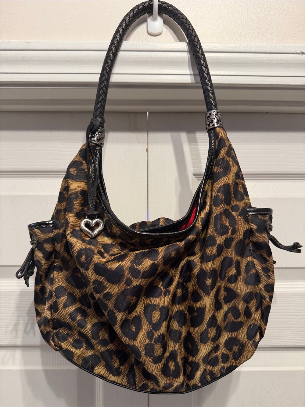 Brighton Leopard Print Shoulder Hobo in Black and Brown